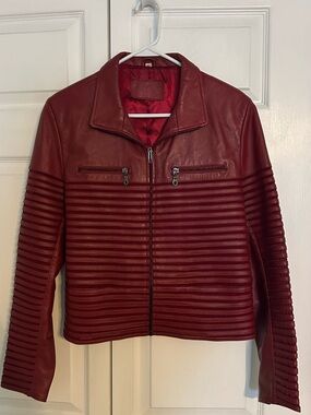 Vintage Red Ribbed Leather Jacket